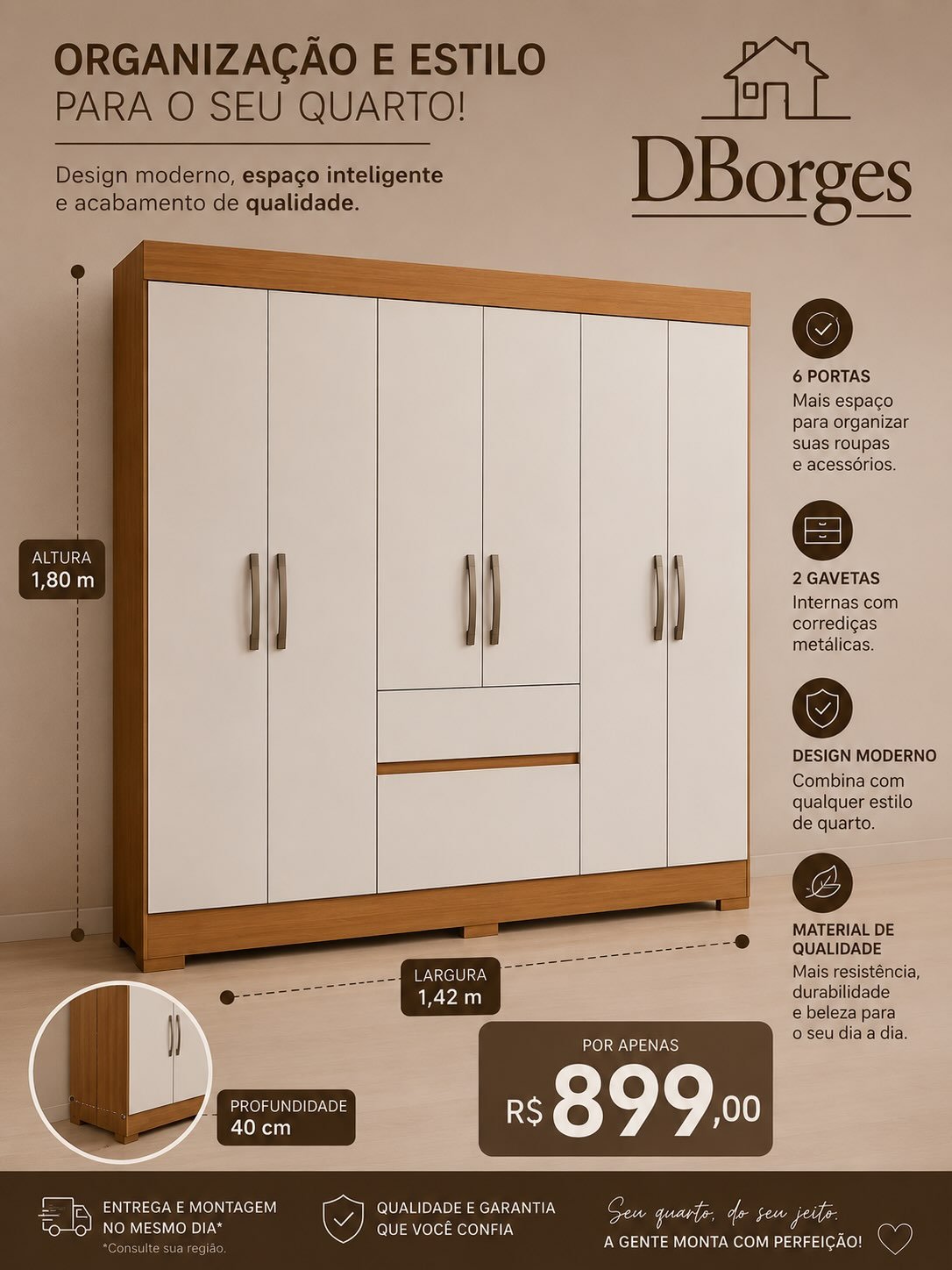 ROUPEIRO  BRISA 6 PORTAS 2 GAVETAS BRISA